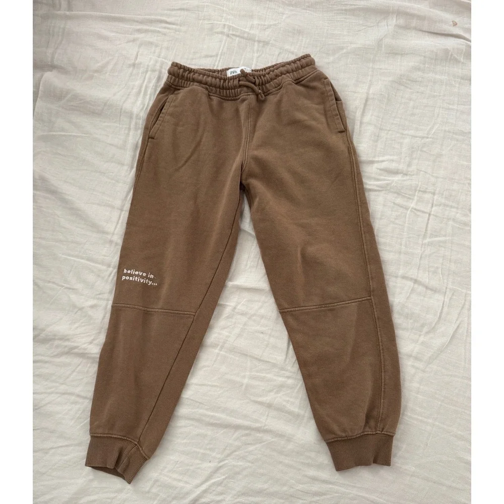 Zara Kids Brown Quarter Zip Sweatshirt + Joggers Sweatpant Set Size 10 Years Old